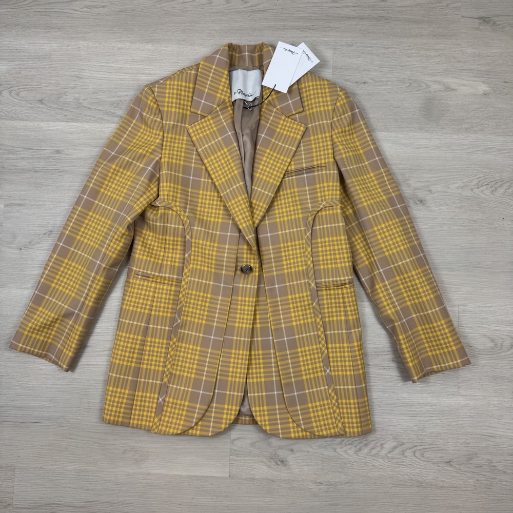 3.1 Phillip Lim Plaid Deconstructed Tailored Blazer Jacket Womens 2 Yellow $1095